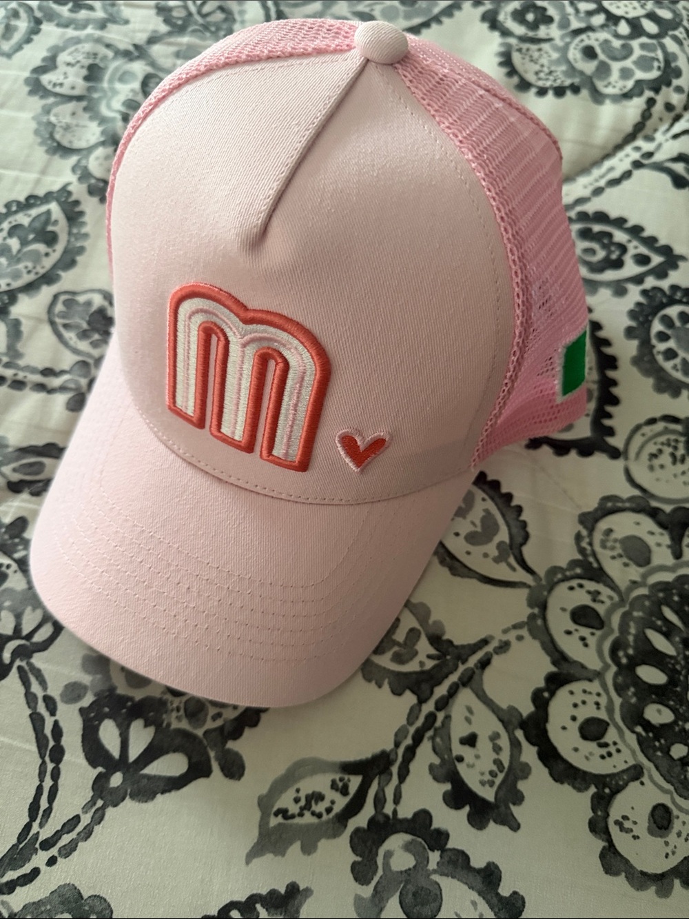 Pink Trucker Cap with Embroidered M and Heart
